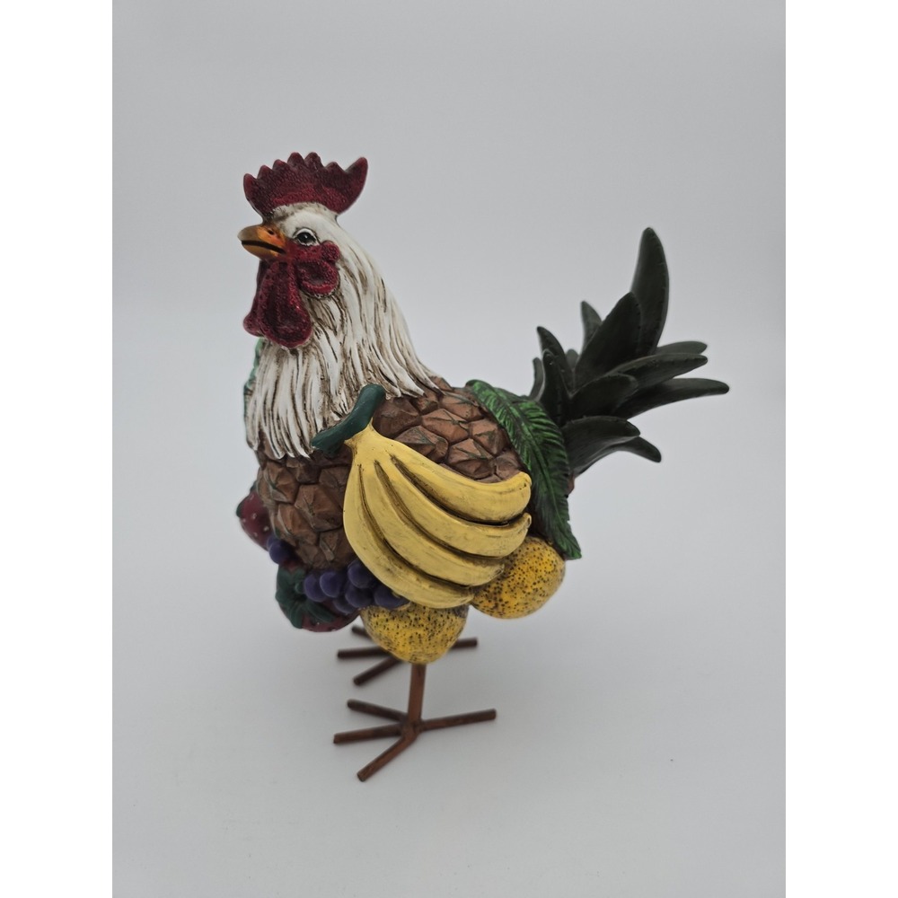 Pineapple Rooster Fruit Resin Sculpture With Wire Legs 8" Tall